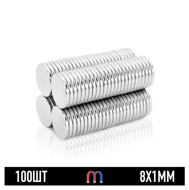 Неодимовый магнит 8х1 мм усиленный (от 100 шт.)