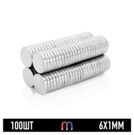 Неодимовый магнит 6х1 мм усиленный (от 100 шт.)